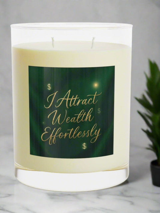 Wealth Attraction Scented Candle - Full Glass 11oz, Relaxation Gift, Home Decor, Positive Affirmation, Mindfulness Ritual